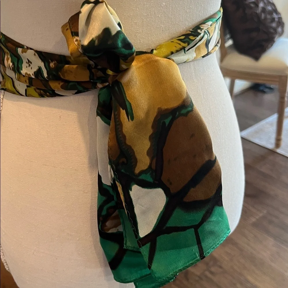 Vintage Designer Jones New York Silk Scarf Geometric Jewel Tones Vibrant Colors